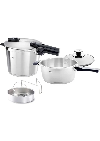 Fissler Vitaquick Premium 6+3,5 Litre Düdüklü Tencere + Buharda Pişirme Aparatı Metalik Fissler Vitaquick Premium 6+3,5 Litre Düdüklü Tencere + Buharda Pişirme Aparatı Metalik