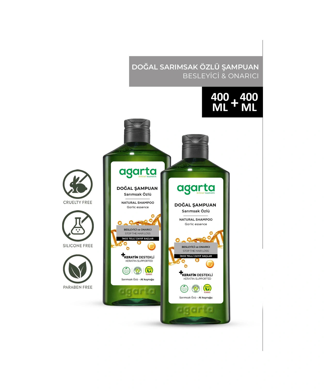 Agarta Saç Dökülmesine Karşı Sarımsaklı Şampuan 2 x 400 ML Agarta Saç Dökülmesine Karşı Sarımsaklı Şampuan 2 x 400 ML
