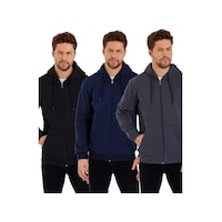 MMetalic Siyah-Antrasit-Lacivert Kanguru Cepli Kapüşonlu Fermuarlı İçi Pamuklu 3'Lü Erkek Sweatshirt MMetalic Siyah-Antrasit-Lacivert Kanguru Cepli Kapüşonlu Fermuarlı İçi Pamuklu 3'Lü Erkek Sweatshirt