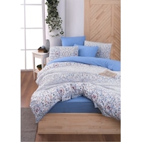 Mystory Home Lastikli Çarşaflı Çift Kişilik Nevresim Takımı Bluem Mavi Mystory Home Lastikli Çarşaflı Çift Kişilik Nevresim Takımı Bluem Mavi