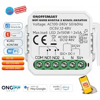 Onoff Akıllı İki Kanal Kuru Kontak Anahtar Röle Tüm Voltajları Destekler Tuya Wifi