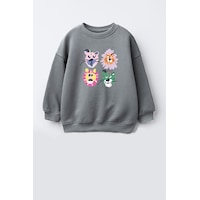 Monila Kız Çocuk 3 İplik Kumaş Pamuklu Hayvan Baskılı Sweatshirt Antrasit Monila Kız Çocuk 3 İplik Kumaş Pamuklu Hayvan Baskılı Sweatshirt Antrasit