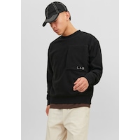 Jack & Jones L.a.b İşlemeli Bisiklet Yaka Polar Sweatshirt 12241523 Black Koyu Siyah
