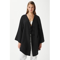 Ritnice Kadın Sandra %100 Pamuk Müslin Bağcıklı Siyah Kimono Siyah Ritnice Kadın Sandra %100 Pamuk Müslin Bağcıklı Siyah Kimono Siyah