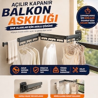 Alüminyum Balkon Çamaşır Askılığı Katlanabilir, Yer Kaplamaz Paslanmaz Çamaşır Kurutmalığı Gri Alüminyum Balkon Çamaşır Askılığı Katlanabilir, Yer Kaplamaz Paslanmaz Çamaşır Kurutmalığı Gri