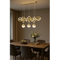 Kuzey Yemek Masası Modern 3 Renk Kumandalı Gold Avize - Salon Yemek Masası Aydınlatma