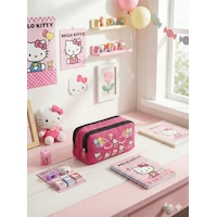 Hello Kitty Baskılı Çift Bölmeli Pembe Kız Çocuk Okul Kalemliği Pembe