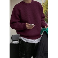 Erkek Bordo Regular Fit Bisiklet Yaka Örgülü Triko Bordo Erkek Bordo Regular Fit Bisiklet Yaka Örgülü Triko Bordo