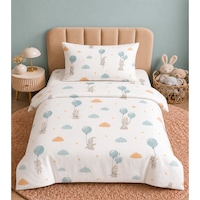 More Home Müslin Bebek Nevresim Takımı %100 Pamuk Mavi Balonlu Tavşanlı