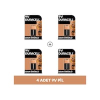 Duracell 6LR61/MN1604 Alkalin 9V Pil 4'lü Duracell 6LR61/MN1604 Alkalin 9V Pil 4'lü