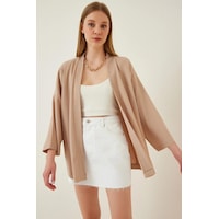 Trend Alisse Kadın Taş Bürümcük Kimono Ceket-düz Taş/bej Bej Trend Alisse Kadın Taş Bürümcük Kimono Ceket-düz Taş/bej Bej