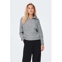 Only Oversize Yarım Fermuarlı Uzun Kol Kadın Sweatshirt - Minimalist Stil Gri-melanj Only Oversize Yarım Fermuarlı Uzun Kol Kadın Sweatshirt - Minimalist Stil Gri-melanj