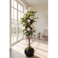 Yapay 10 Güllü Beyaz Gül Ağacı 150 Cm 27x33 Siyah Küre Saksılı Yapay 10 Güllü Beyaz Gül Ağacı 150 Cm 27x33 Siyah Küre Saksılı