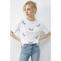 Shade Kadın Boncuk Taş İşlemeli Yusufçuk Desenli Rahat Kalıp T-shirt 2212 60283971 - Beyaz Shade Kadın Boncuk Taş İşlemeli Yusufçuk Desenli Rahat Kalıp T-shirt 2212 60283971 - Beyaz