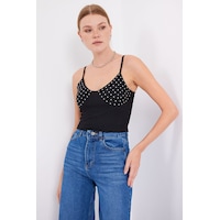 Bigdart 918 İp Askılı Crop Top - Siyah 001