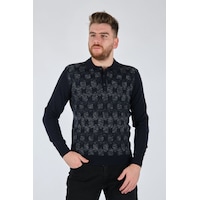 Fulker Minimalist Geometrik Desen Erkek Uzun Kol Triko Kazak Lacivert