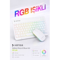 Tablet Ve Bilgisayar İçin Rgb Led Işıklı Taşınabilir Kablosuz Bluetooth Klavye Ve Dongle'lı Mouse Seti Beyaz Tablet Ve Bilgisayar İçin Rgb Led Işıklı Taşınabilir Kablosuz Bluetooth Klavye Ve Dongle'lı Mouse Seti Beyaz