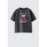 Monila Kız Çocuk Kiraz Baskılı Pamuklu T-shirt Antrasit Monila Kız Çocuk Kiraz Baskılı Pamuklu T-shirt Antrasit