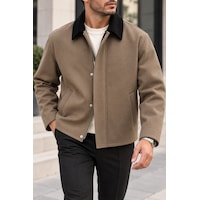 Polo State Erkek Kontrast Yaka Fermuarlı Çıtçıtlı Astarlı Ceket - Camel Polo State Erkek Kontrast Yaka Fermuarlı Çıtçıtlı Astarlı Ceket - Camel