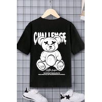 Uyguntarz Çocuk Challange Baskılı Pamuklu Tshirt Siyah Uyguntarz Çocuk Challange Baskılı Pamuklu Tshirt Siyah