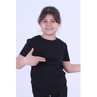 Fyk Kids Baskısız, Düz Bisiklet Yaka Kız Çocuk Tişört Siyah Fyk Kids Baskısız, Düz Bisiklet Yaka Kız Çocuk Tişört Siyah