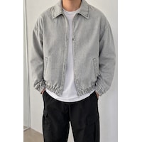 Tarz Cool Erkek Oversize Bomber Ceket Fermuarlı Basic Günlük Şık Mont Gri Tarz Cool Erkek Oversize Bomber Ceket Fermuarlı Basic Günlük Şık Mont Gri