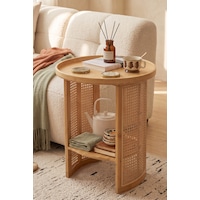Robin Home Doğal Bambu Rattan Yan Sehpa Tepsili Yuvarlak Dekoratif Sehpa Bej Robin Home Doğal Bambu Rattan Yan Sehpa Tepsili Yuvarlak Dekoratif Sehpa Bej