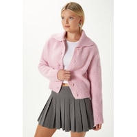 Ritnice Kadın Lean Yumuşak Doku Polo Yaka Pembe Basic Triko Hırka Hı00179 Pembe Ritnice Kadın Lean Yumuşak Doku Polo Yaka Pembe Basic Triko Hırka Hı00179 Pembe