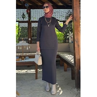 Rabia Şamlı Sezen Triko Takım Antrasit Normal