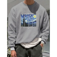 Uyguntarz Unisex The Starry Night Baskılı Oversize Sweatshirt Gri Uyguntarz Unisex The Starry Night Baskılı Oversize Sweatshirt Gri