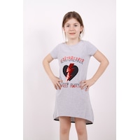 Toontoy Kız Çocuk Elbise Keep Away Baskı Gri Melanj