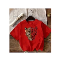 Herkesemoda Leopar Kaplan Baskı Detaylı Basic T-shirt Kırmızı Herkesemoda Leopar Kaplan Baskı Detaylı Basic T-shirt Kırmızı