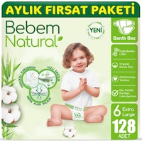 Bebem Natural Bebek Bezi 6 Beden E.large Aylık Paket 128 Adet Bebem Natural Bebek Bezi 6 Beden E.large Aylık Paket 128 Adet