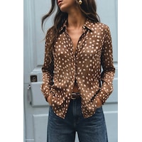 Sateen Desenli Klasik Gömlek - Kahve-137904 Sateen Desenli Klasik Gömlek - Kahve-137904