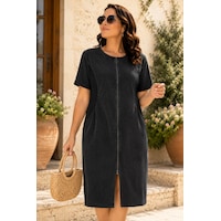 Cedy Denim Cedy Denım - Büyük Beden - Kadın Fermuarlı Taş Ve Dantel Detaylı Vintage Elbise C409 Siyah Cedy Denim Cedy Denım - Büyük Beden - Kadın Fermuarlı Taş Ve Dantel Detaylı Vintage Elbise C409 Siyah