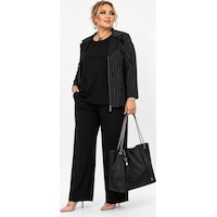 Aysel Büyük Beden Battal Çizgili Fermuarlı Ceketli Bluzlu Bol Paça Pantolonlu Kadın Üçlü Takım Siyah Aysel Büyük Beden Battal Çizgili Fermuarlı Ceketli Bluzlu Bol Paça Pantolonlu Kadın Üçlü Takım Siyah