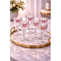 6 Lı Cam Pembe Fiyonk Kurdele Kahve Yanı Su Bardağı Bardak 75ml Şeffaf 6 Lı Cam Pembe Fiyonk Kurdele Kahve Yanı Su Bardağı Bardak 75ml Şeffaf