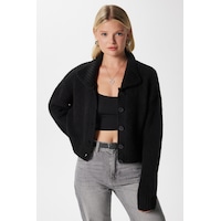 Ritnice Kadın Lean Yumuşak Doku Polo Yaka Siyah Basic Triko Hırka Hı00179 Siyah Ritnice Kadın Lean Yumuşak Doku Polo Yaka Siyah Basic Triko Hırka Hı00179 Siyah