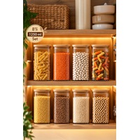 Porsima 6-4 Bambu Vakumlu Kapaklı Kare Borsilikat Cam 8li Kavanoz Seti Saklama Kabı 1250ml 9,5x15cm Porsima 6-4 Bambu Vakumlu Kapaklı Kare Borsilikat Cam 8li Kavanoz Seti Saklama Kabı 1250ml 9,5x15cm