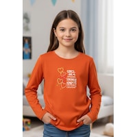 Yuvarlak Yaka Girls Baskı Detaylı Kız Çocuk Sweatshirt Turuncu Yuvarlak Yaka Girls Baskı Detaylı Kız Çocuk Sweatshirt Turuncu