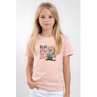 Fyk Kids Kız Çocuk Basic Bear Stayle Baskılı T-shirt Somon Fyk Kids Kız Çocuk Basic Bear Stayle Baskılı T-shirt Somon