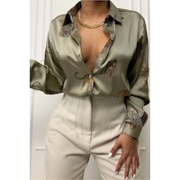 Madmext Mad Girls Leoparlı Vizon Saten Gömlek Mg187