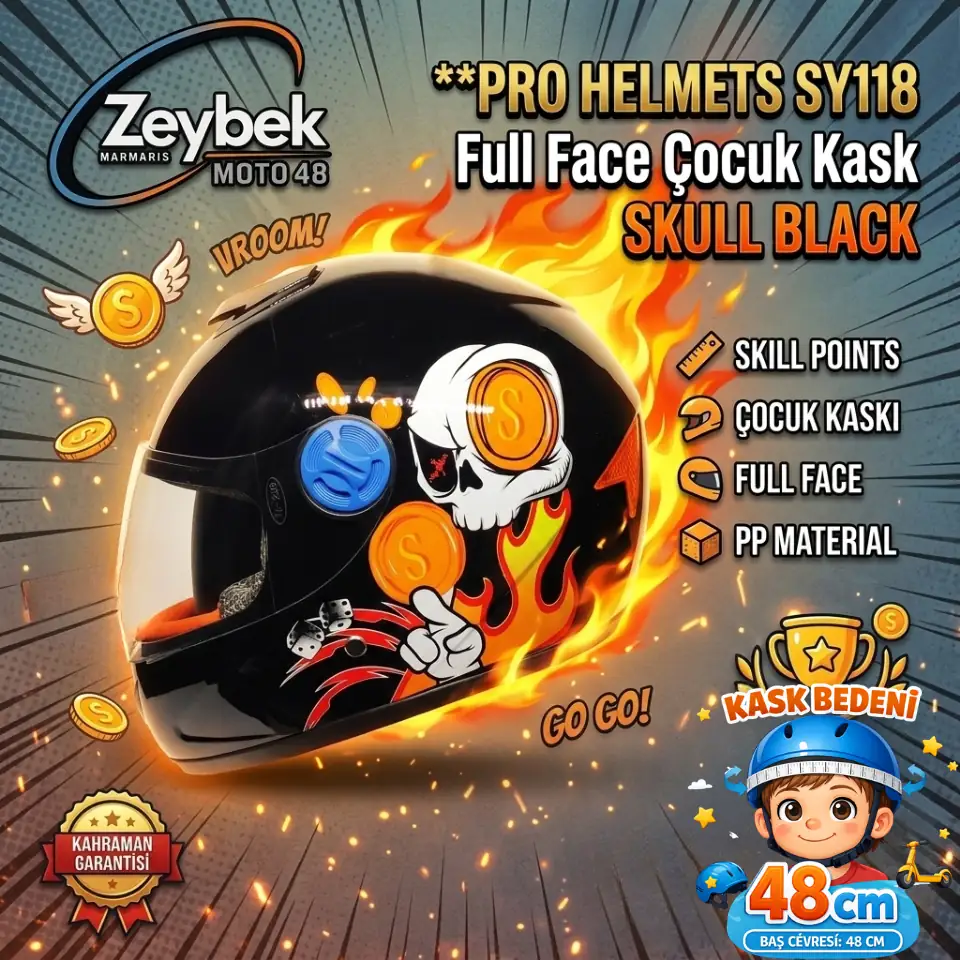 Skull Siyah Çocuk Kaskı Pro Helmets Sy118 Full Face Çocuk Kaskı 48cm Skull Siyah Skull Siyah Çocuk Kaskı Pro Helmets Sy118 Full Face Çocuk Kaskı 48cm Skull Siyah