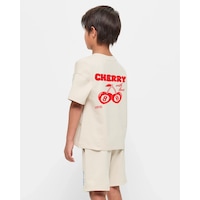 Uyguntarz Çocuk Cherry Baskılı Pamuklu Tshirt Bej Uyguntarz Çocuk Cherry Baskılı Pamuklu Tshirt Bej