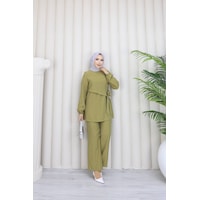 Mitodo Modal Kumaş Taş Detaylı 2 Li Takım Gizli Fermuarlı Tunik, Lastikli Cepli Pantolon Yağ Yeşili Mitodo Modal Kumaş Taş Detaylı 2 Li Takım Gizli Fermuarlı Tunik, Lastikli Cepli Pantolon Yağ Yeşili
