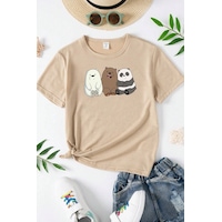 Uyguntarz Çocuk Kafadar Ayılar Baskılı Pamuklu Tshirt Bej Uyguntarz Çocuk Kafadar Ayılar Baskılı Pamuklu Tshirt Bej