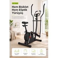 Flex 2'si 1 Arada Eliptik Kondisyon Bisikleti Nabız Ölçerli 8 Kademeli Dirençli Egzersiz Aleti Siyah Flex 2'si 1 Arada Eliptik Kondisyon Bisikleti Nabız Ölçerli 8 Kademeli Dirençli Egzersiz Aleti Siyah