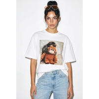 Shade Kadın Pamuk Bisiklet Yaka Maymun Punch Baskılı Oversize T-shirt Öt261035 60286081 - Beyaz Standart Shade Kadın Pamuk Bisiklet Yaka Maymun Punch Baskılı Oversize T-shirt Öt261035 60286081 - Beyaz Standart