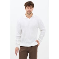 Erkek Beyaz Slim Fit Uzun Kollu Polo Yaka Triko Kazak Beyaz Erkek Beyaz Slim Fit Uzun Kollu Polo Yaka Triko Kazak Beyaz