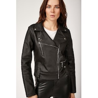 Bigdart 1025 Suni Deri Biker Ceket - Siyah 001 Bigdart 1025 Suni Deri Biker Ceket - Siyah 001